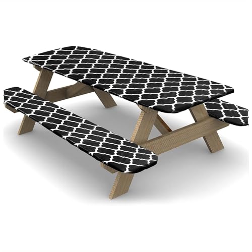 Tischdecke Für Picknicktisch Und Bank,wasserdicht,elastische Picknick-Tischdecken Für Outdoor,Camping,2025 Wasserdichte Picknick-Tischdecke Für Den Außenbereich (Black,30*72 inch (3 Piece Set)) von CZQGLYM
