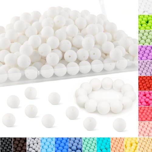CZWZ Silikonperlen, 15 mm, für Schlüsselanhängerherstellung, Silikon-Gummi-Fokal-Perlen für Stifte, Schlüsselanhänger, Perlen, Stiftperlen für Halsketten, Schmuck, Armbänder, Bastelarbeiten, Weiß, 160 von CZWZ
