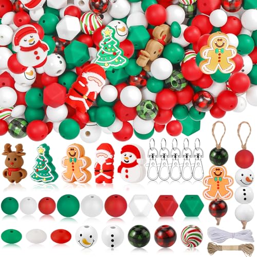 CZWZ Silikonperlen für Schlüsselanhänger, 15 mm, 12 mm, rund, 14 mm, polygonale Silikonperlen, lose Perlen für Stifte, Armbänder, Halsketten, Basteln, Weihnachten, 164 Stück CZWZ Silikonperlen für Schlüsselanhänger, 15 mm, 12 mm, rund, 14 mm, polygonale Silikonperlen, lose Perlen für Stifte, Armbänder, Halsketten, Basteln, Weihnachten, 164 Stück von CZWZ