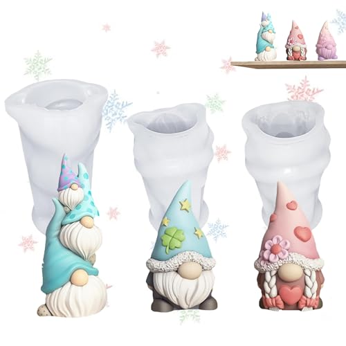 3 Stück Weihnachtsmann Silikonformen Gießformen, 3D Weihnachten Silikonform Wichtel, Weihnachtsmann Silikon Kerzenform, Wichtel Silikonformen für DIY Seife,Wachs,Kerzen,Weihnachtsschmuck Dekoration von CZlinOduMMX