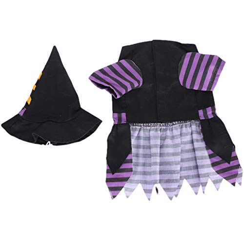CaCaCook Haltbares Haustierkleidung Halloween Kostüm mit Hut für Hunde, Schwarzes und Lila Kleid mit Goldenen Bändern, für Besondere Anlässe, Leicht zu Tragen und zu Entfernen (L) von CaCaCook