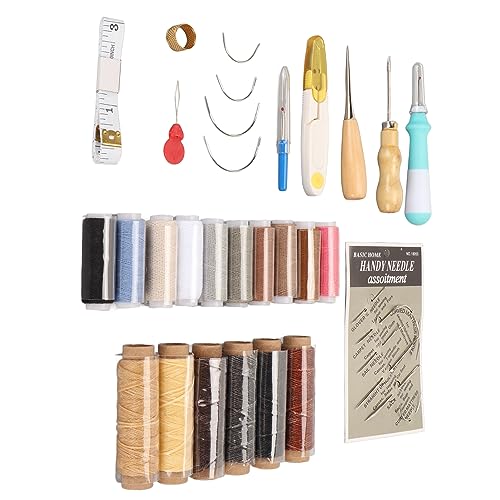 CaCaCook Komplettes Ledernähungskit, 16 Farben Wachste Faden, Nadeln, Awl, Dimble, Handwerkswerkzeuge für Handnähen, Leinwand, Stoff, Leder CaCaCook Komplettes Ledernähungskit, 16 Farben Wachste Faden, Nadeln, Awl, Dimble, Handwerkswerkzeuge für Handnähen, Leinwand, Stoff, Leder von CaCaCook