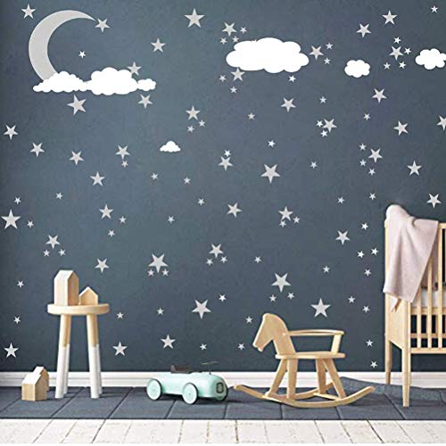 CaCaCook Wandtattoos mit Mond, Sternen und Wolken, Wanddekoration für, Wandtattoos für Kinderzimmer, Aufkleber für Babyzimmer 31 * 4 * 4 (Silber) von CaCaCook