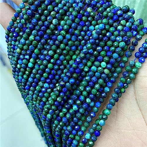 2/3 mm kleine Saphir-Perle Naturstein Facted Black lose Perlen für die Schmuckherstellung Halskette DIY-Armband-17 Azurit, 3mm über 130 Stück von CaDoes