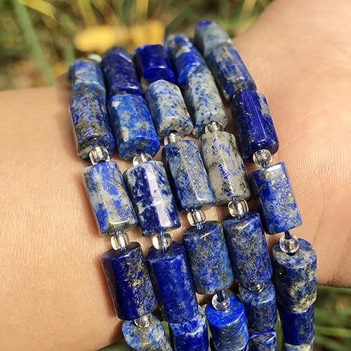 6 x 10 mm natürliche Zylinderform, facettierte blaue Aquamarin-Steinperlen für Schmuck, DIY, Armband, Zubehör, 19,1 cm, Lapislazuli von CaDoes