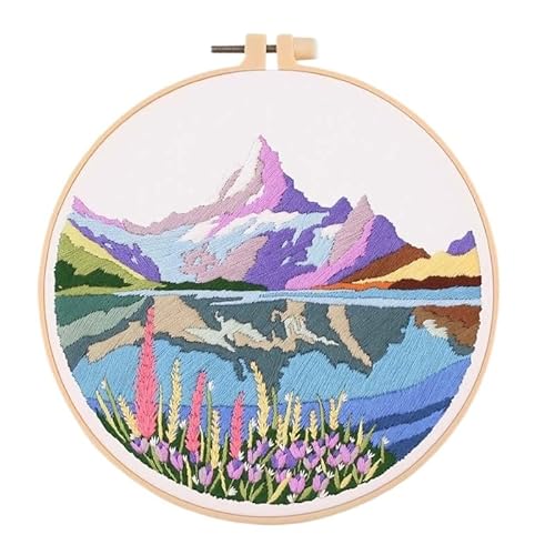 CaFfen Sticken Set Mountain Embroidery Kit for Beginners Adults, Hand Cross Stitch Kit with Printed Patterns Embroidery NeedlesThread Embroidery Kit(C4,Without Hoop) von CaFfen