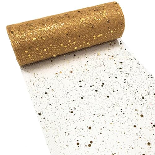 TüLl 2 Rollen 9,1 m Glitzer-Pailletten-Tüllrolle, sechseckige Pailletten, glänzende DIY-Spitze, glitzernder Glitzer-Tüll, Party-Hochzeitsdekoration TüLl Meterware(Golden) von CaFfen