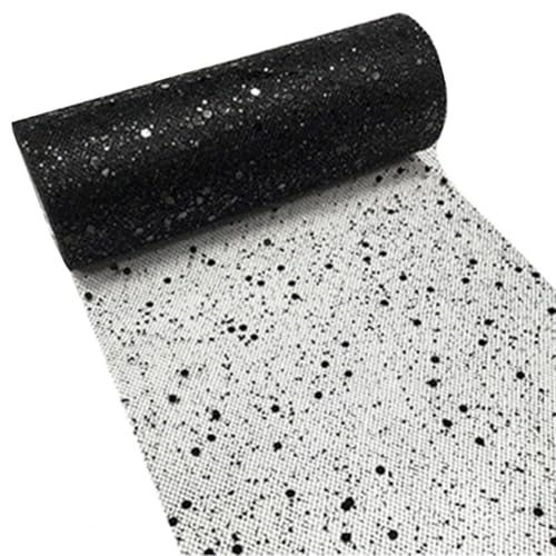 TüLl 2 Rollen 9,1 m Glitzer-Pailletten-Tüllrolle, sechseckige Pailletten, glänzende DIY-Spitze, glitzernder Glitzer-Tüll, Party-Hochzeitsdekoration TüLl Meterware(Noir) von CaFfen