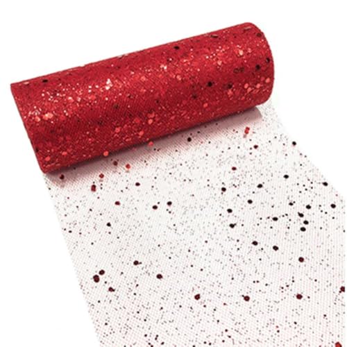 TüLl 2 Rollen 9,1 m Glitzer-Pailletten-Tüllrolle, sechseckige Pailletten, glänzende DIY-Spitze, glitzernder Glitzer-Tüll, Party-Hochzeitsdekoration TüLl Meterware(Red) von CaFfen