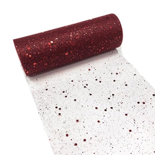 TüLl 2 Rollen 9,1 m Glitzer-Pailletten-Tüllrolle, sechseckige Pailletten, glänzende DIY-Spitze, glitzernder Glitzer-Tüll, Party-Hochzeitsdekoration TüLl Meterware(Wine Red) von CaFfen