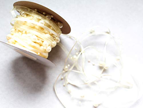 10m Schleifenband mit Organza 3mm und 8mm Perlen,Perlenband,Geschenkband,Trendyband,Perlen am Band: Creme 10m Schleifenband mit Organza 3mm und 8mm Perlen,Perlenband,Geschenkband,Trendyband,Perlen am Band: Creme von CaPiSo