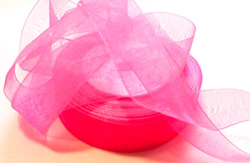 CaPiSo 45m Organza 40mm Breite 4cm Organzaband Schleifenband Geschenkband Organza Hochzeit Weihnachten (Neonrosa) von CaPiSo