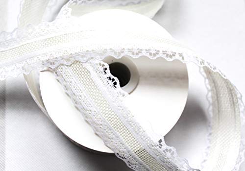 CaPiSo 10m Leinenband 30mm Leinen mit Spitze Spitzenband Sackleinen Naturleinen Jute Hessische Spitze 3cm breit Lace (Creme) von CaPiSo