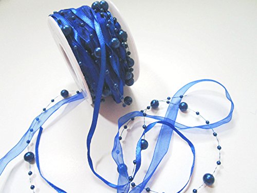 CaPiSo 10m Schleifenband 3-teilig mit Organza und 4mm Perlen Dekoband Trendyband Perlenband Perlen am Band Marineblau (Neu Blau) von CaPiSo