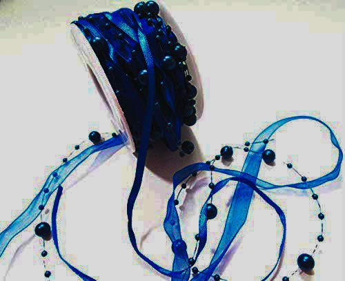 CaPiSo 10m Schleifenband 3-teilig mit Organza und 4mm Perlen Dekoband Trendyband Perlenband Perlen am Band (Nachtblau) von CaPiSo