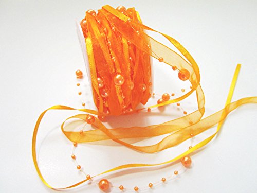 CaPiSo 10m Schleifenband 3-teilig mit Organza und 4mm Perlen Dekoband Trendyband Perlenband Perlen am Band (Neu Orange) von CaPiSo