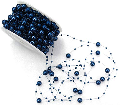 CaPiSo Perlenband Perlenkette Perlengirlande Perlenschnur Weihnachten Advent Deko Sterne Perlen Tischdeko Schnur Perle (Nachtblau, 15m) von CaPiSo
