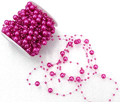 CaPiSo Perlenband Perlenkette Perlengirlande Perlenschnur Weihnachten Advent Deko Sterne Perlen Tischdeko Schnur Perle (Pink-Fuchsia, 15m) von CaPiSo