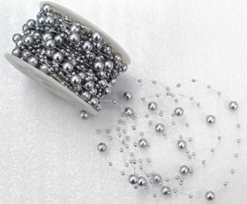 CaPiSo Perlenband Perlenkette Perlengirlande Perlenschnur Weihnachten Advent Deko Sterne Perlen Tischdeko Schnur Perle (Silber, 15m) von CaPiSo