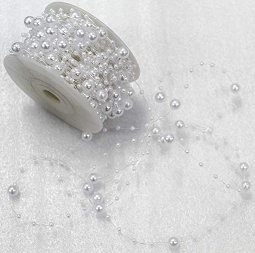 CaPiSo Perlenband Perlenkette Perlengirlande Perlenschnur Weihnachten Advent Deko Sterne Perlen Tischdeko Schnur Perle (Weiss, 15m) von CaPiSo