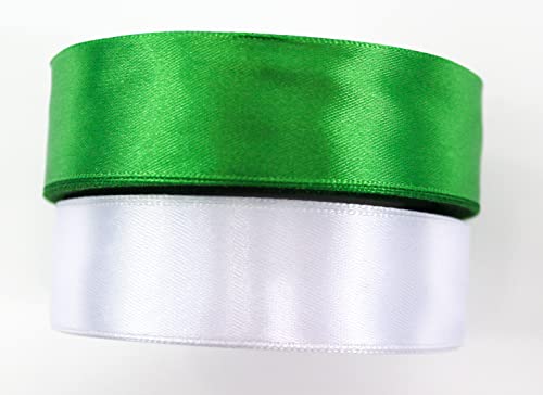 CaPiSo 2 Rollen je 22m Satinband 25mm Geschenkband Dekoband Hochzeit Weihnachten (Maigrün-Weiss) von CaPiSo