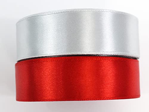 CaPiSo 2 Rollen je 22m Satinband 25mm Geschenkband Dekoband Hochzeit Weihnachten (Rot-Helles Silber) von CaPiSo