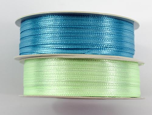 CaPiSo 200m Rolle 3mm Doppelseitig Beidseitig Glänzend Satin-Schleifenband Geschenkband Dekoband Dekorationsband Hochzeit Weihnachten (Mint+Hellblau) von CaPiSo