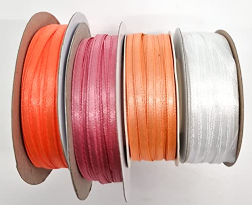 CaPiSo 200m Satinband 3mm Schleifenband Geschenkband Dekoband Satin Hochzeit Weihnachten Apricot+Dunkles Rosa+Neonorange+Weiss von CaPiSo