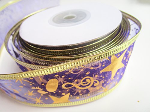 CaPiSo 20m Weihnachtsband Draht Schleifenband Geschenkband mit Sternen Glitzer Adventskranz Dekoartion Advent Weihnachten (25mm Kleine Sterne Lila) von CaPiSo