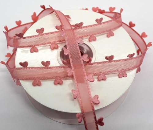 CaPiSo 20mm Organza mit Herz Geschenkband Schleife Herzen Dekoband Herzband Organzaband Hochzeit Weihnachten Geschenkschleife (Altrosa, 20m) von CaPiSo