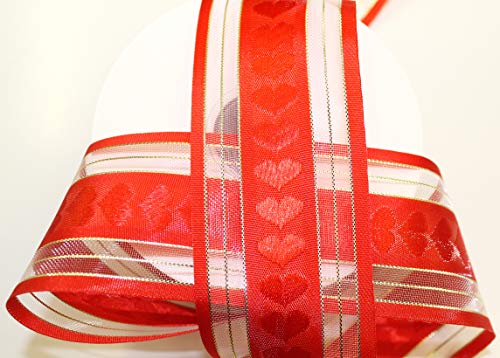 CaPiSo 22m Organza 50mm Breite 5cm Organzaband Schleifenband Geschenkband Organza (Herz Rot-Gold, 22m) von CaPiSo