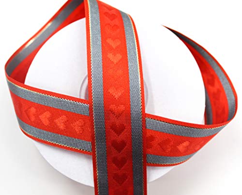 CaPiSo 25m x 25mm Herzband Schleifenband Herz Geschenkband Herzen Dekoration Valentinstag Dekoband (Herz Rot-Silber) von CaPiSo