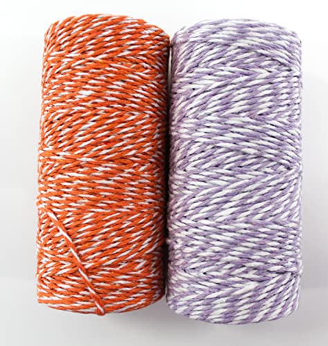 CaPiSo 2x100m Kordel 2mm Bäckerschnur Baumwollkordel Küchengarn Bäckerkordel zum Backkordel Dekoration Weihnachten Orange-Weiss+Flieder-Weiss (Mix 16) von CaPiSo