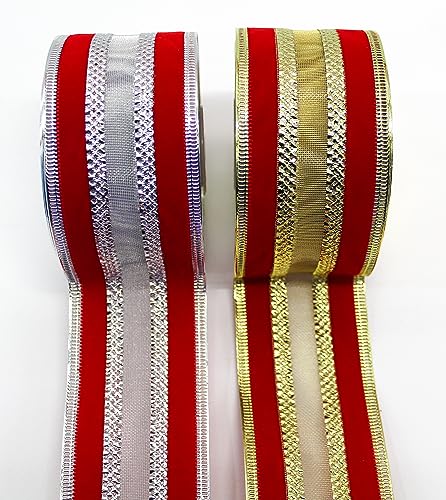 CaPiSo 2x10m Lurex-Schleifenband mit Draht 50mm Breit 5cm Geschenkband Dekoband Weihnachten Schleifenband von CaPiSo