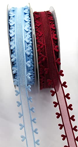 CaPiSo 2x10m Organza 15mm mit Herz Geschenkband Herzen Dekoband Herzband Organzaband Hochzeit Weihnachten Hellblau-Bordeaux von CaPiSo