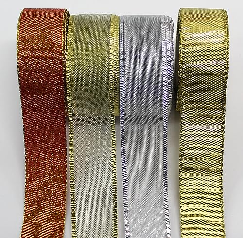 CaPiSo 4 Farben je 10m Satin-Schleifenband MIX 25mm Lurexband Glitzerband Geschenkband Dekoband mit Draht Dekoration Drahtkante Weihnachten (End 14) von CaPiSo