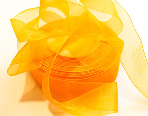 CaPiSo 45m Organza 25mm Breite 2,5cm Organzaband Schleifenband Geschenkband Dekoband Dekoration Deko Hochzeit Weihnachten (Gelb, 45m) von CaPiSo