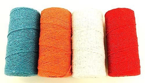 CaPiSo 4x100m Baumwolle 2mm Bäckerschnur Baumwollkordel Küchengarn Kordel Bäckerkordel Bindfaden Baumwollschnur Eisblau-Orange-Weiss-Rot CaPiSo 4x100m Baumwolle 2mm Bäckerschnur Baumwollkordel Küchengarn Kordel Bäckerkordel Bindfaden Baumwollschnur Eisblau-Orange-Weiss-Rot von CaPiSo