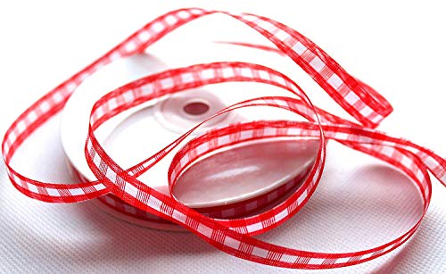 CaPiSo 50m 10mm Karoband Vichy Geschenkband Landhaus Schleifenband Vichykaro Dekoband (Großes Karo Rot, 50m 10mm) von CaPiSo