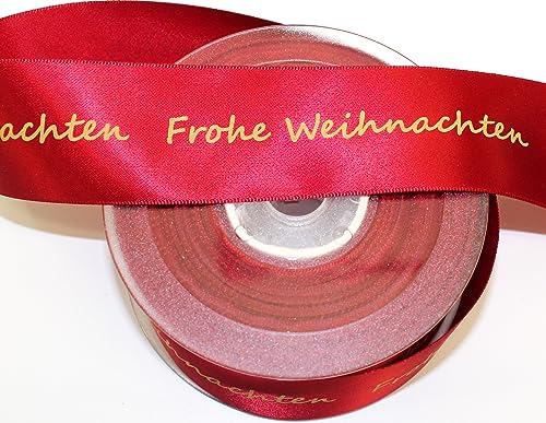 CaPiSo Weihnachtsband Satinband Geschenkband Schleifenband Dekoband Advent Weihnachten mit Schrift Frohe Weihnachten (25m40mm Bordeaux) von CaPiSo