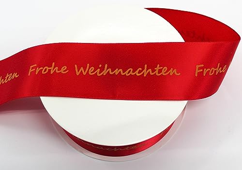CaPiSo Weihnachtsband Satinband Geschenkband Schleifenband Dekoband Advent Weihnachten mit Schrift Frohe Weihnachten (25m40mm Rot) von CaPiSo