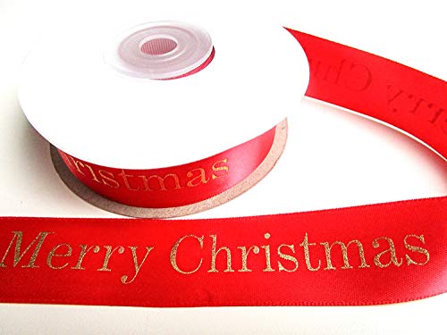 CaPiSo Weihnachtsband Satinband Geschenkband Schleifenband Dekoband Advent Weihnachten mit Schrift Frohe Weihnachten (Schrift Christmas Rot) von CaPiSo