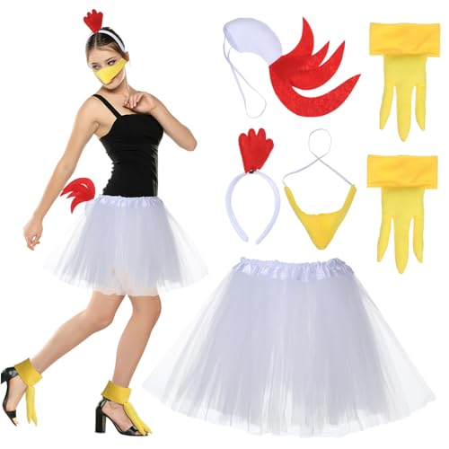 Cabilock 1 Satz Kostümset Huhn für Erwachsene Teiliges Cosplay Set mit Kopfbedeckung Tutu Rock Schnabel Klauenhandschuhen für Halloween Karneval und Festlichkeiten von Cabilock