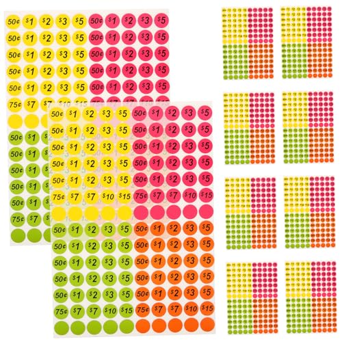 Cabilock 10 Blatt Farbige Runde Preisschilder Aufkleber Neonfarben Selbstklebende Verkaufspreis Etiketten für Einzelhandel Supermarkt und Kleine Geschäfte Auffällige Preisaufkleber für von Cabilock