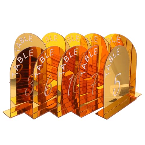 Cabilock 10 Stück Teiliges Doppelseitiger Goldfarbener Acryl Hochzeits tischnummern mit Stabilem Ständer Elegant für Empfang Party Jubiläum und Formale Tischdekoration von Cabilock