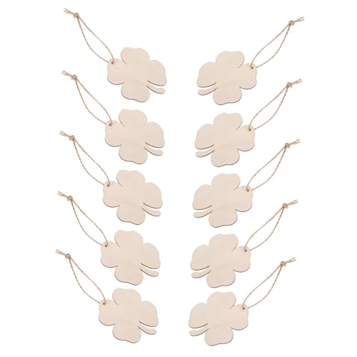 Cabilock 10 Stück Teiliges Naturbelassene Vierblättrige Holzanhänger mit Juteschnur Unbehandelte Holzscheiben für DIY St Patricks Day Bastelprojekte Vielseitig Verwendbar als Dekorative von Cabilock