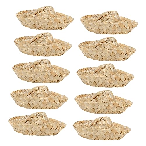 Cabilock 10St Strohhut Miniaturhüte zum Basteln Kuhmädchenhut Mini-Kobold-Hut Mini-Hüte Dinosaurier- khimar hijab doll accessories Mini-Puppenhüte Mini-Deko-Kappe Gras Khaki von Cabilock