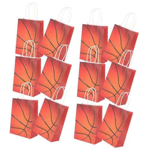 Cabilock 12 Stück Teiliges Basketball Geschenkbeutel aus Robustem Kraftpapier Papiertüten für Süßigkeiten und Kleine Geschenke als Party Mitgebsel für Sportfans und Kindergeburtstag von Cabilock