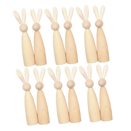Cabilock 12 Stück Teiliges Set Natürliche Unbehandelte Holz Peg Dolls mit Hasenkopf zum Bemalen und Basteln Sichere Glatte Oberfläche Robuste Holzfiguren für DIY Osterdekorationen von Cabilock