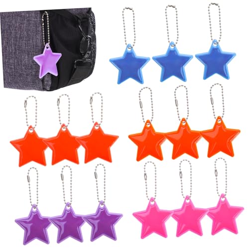 Cabilock 15 Stück Teiliges Reflektierender Stern Anhänger für Rucksäcke Sicherheits Tag für Kreative PVC Designs in Orange Hellblau und Gelb für Schultaschen und Schlüsselanhänger von Cabilock